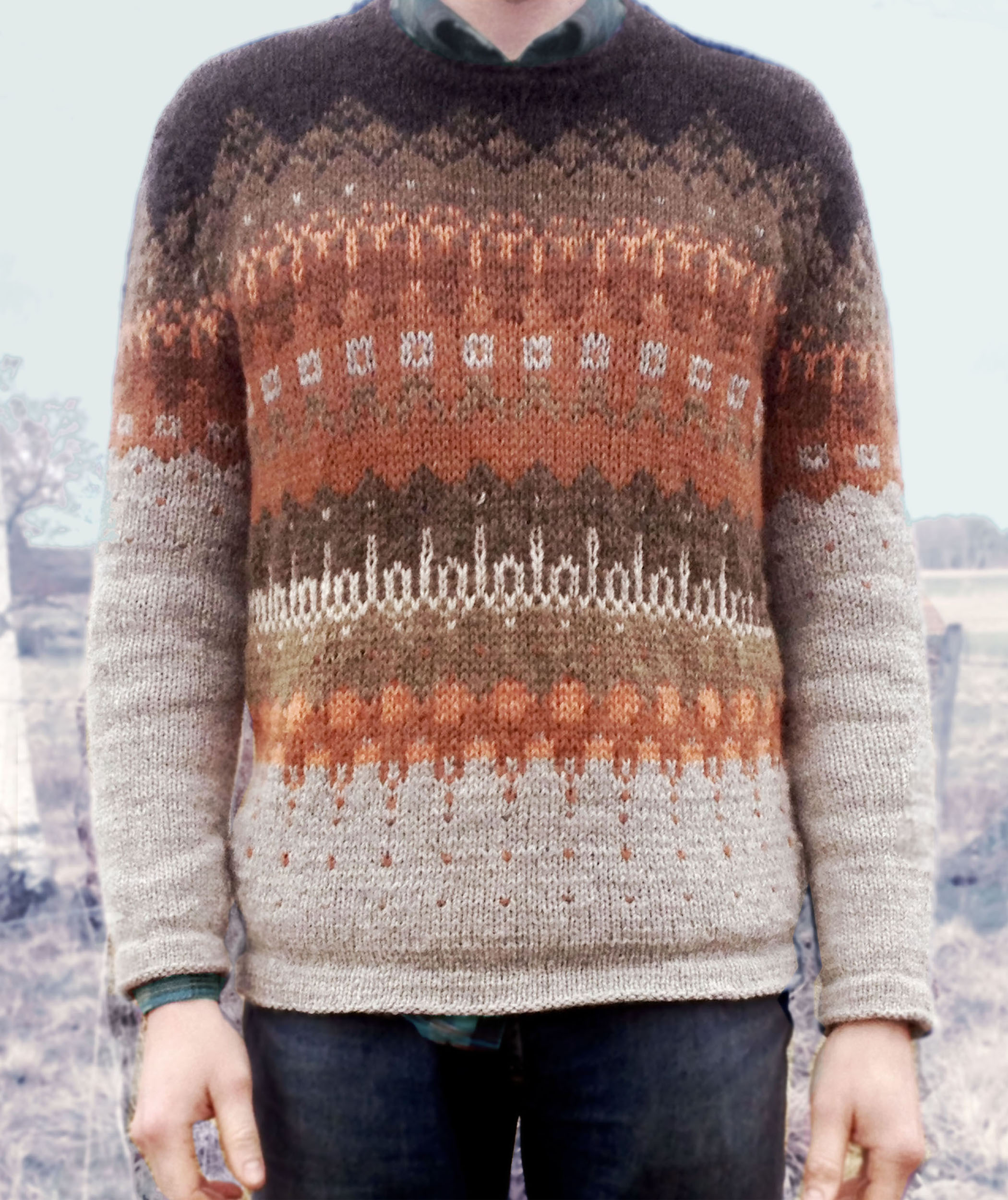 Stickad tröja, mönsterstickad tröja, slöjd, handarbete, textilhantverk, slöjd, växtfärgat