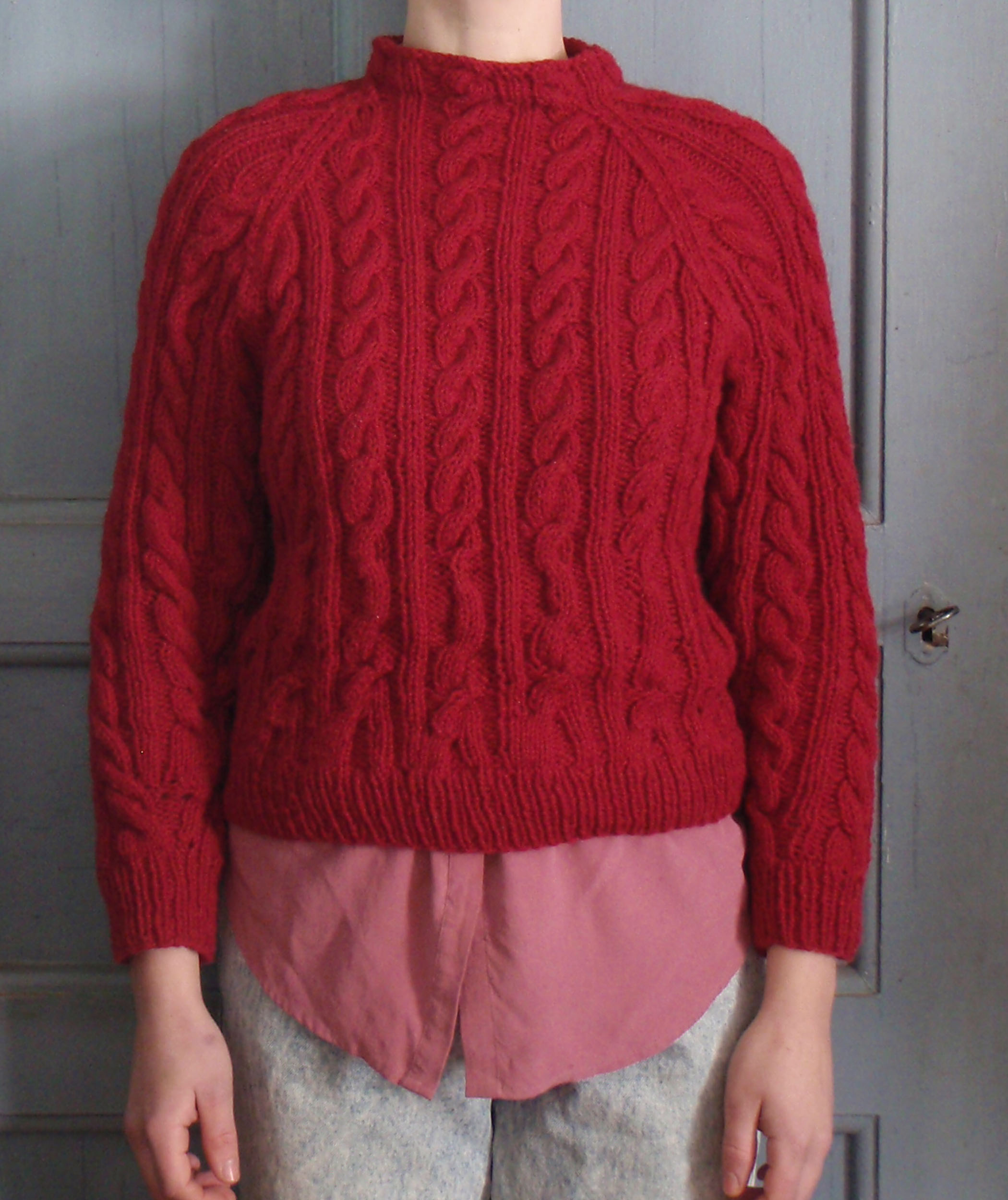 braidknit, flätstickning, röd tröja