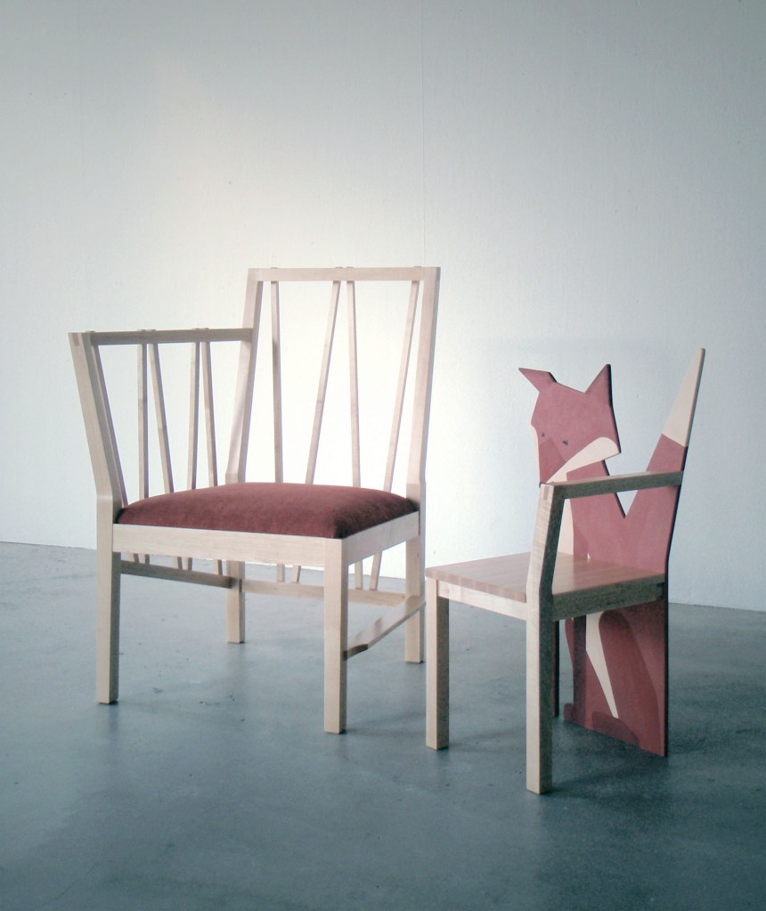 möbelkonst, möbelsnickeri, möbeldesign, barnstol design, rävstol, djurstol, designfåtölj, handgjord stol, lönnstol