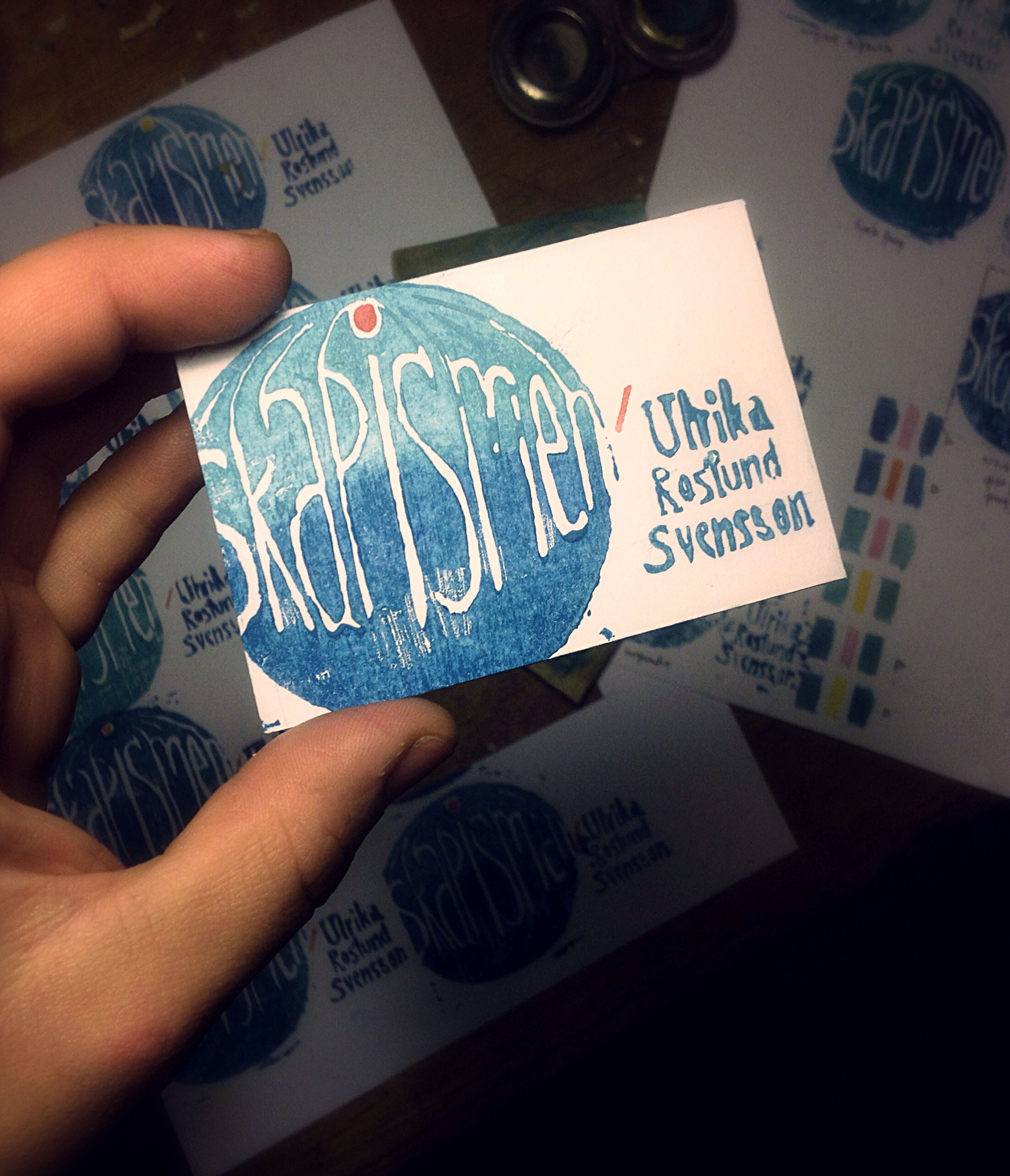 Visitkort träsnitt hemmatryck grafisk design